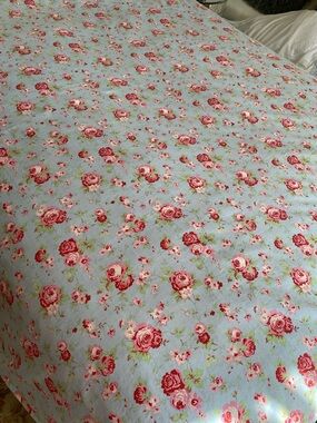 IKEA Rosau Floral Rose Print Light Blue-Gingham Side- Full-Queen Duvet Cover